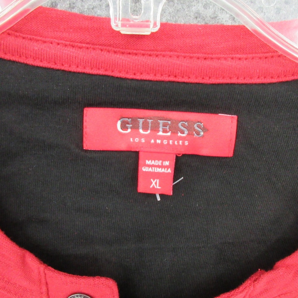 GUESS Mens Shirt Extra Large Henley Red Pullover Half Button Short Sleeve New - Picture 6 of 10